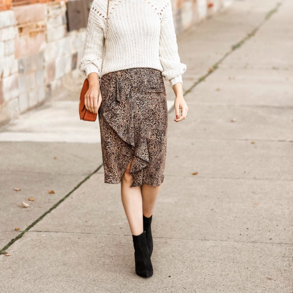 1. State Leopard Print Ruffle Midi Skirt NWT